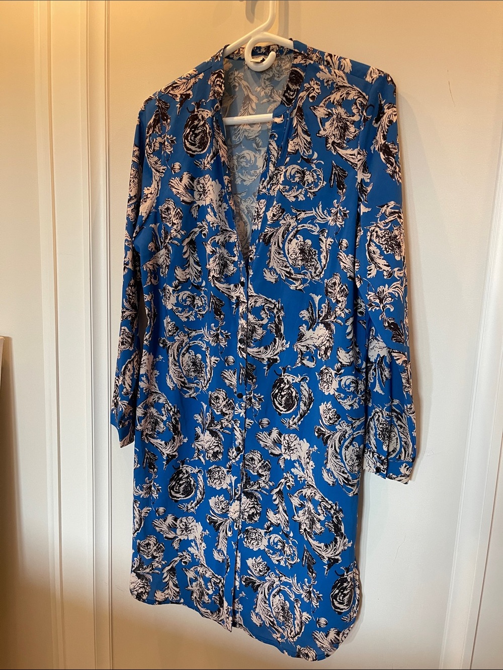 SPANNER Blue and Black Floral Long Sleeve Shirt Dress